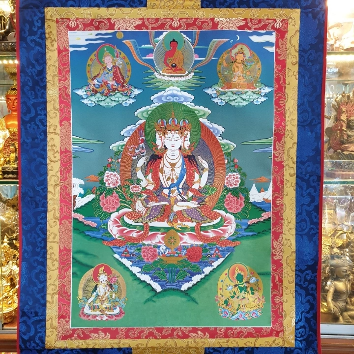 Tranh Thangka Bất Không Quyển Sách Quan Âm Bồ Tát_120x80cm